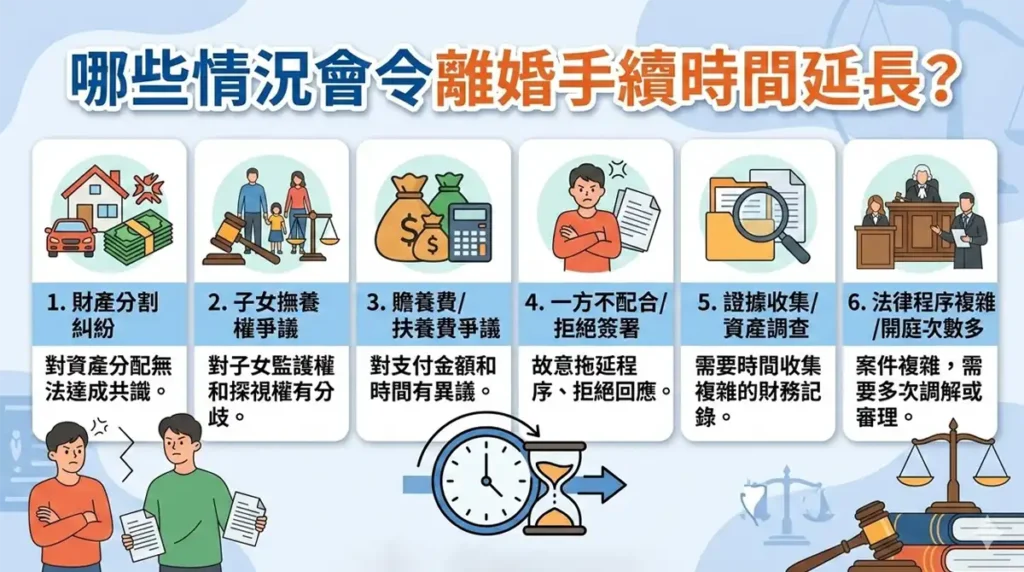 哪些情況會令離婚手續時間延長